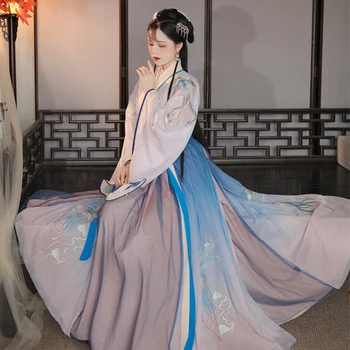 Китайский традиционный Hanfu 2023, Последняя модель, Женская одежда Династии Тан, Платье для Косплея в Китайском стиле, костюм, Синий Розовый Hanfu