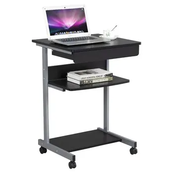 Компьютерный стол с 2 полками и выдвижным ящиком, черный