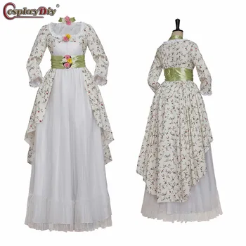Косплей-Халат 18 века в английском стиле, Британский Вечерний костюм, Платье в стиле Регентства, Платье с цветочным рисунком, Чайное платье с высокой талией, Костюм