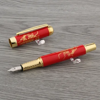 Красная керамическая картина с золотым драконом, перьевая ручка среднего размера, канцелярские школьные принадлежности