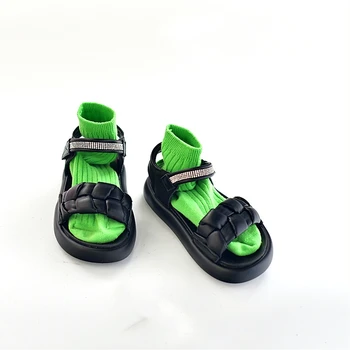 Летние Изысканные повседневные сандалии для девочек из натуральной кожи со стразами, легкая подошва, детские спортивные сандалии, садовая обувь из воловьей кожи