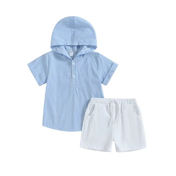Летняя одежда для мальчиков, футболки с короткими рукавами и капюшоном, топы, повседневные шорты, модная детская одежда, комплект из 2 предметов