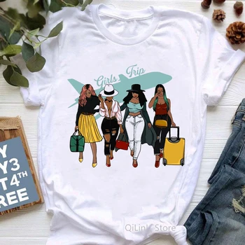 Летняя повседневная футболка с круглым воротником, топы, модные женские футболки с графическим рисунком для путешествий, женская футболка с милым мультфильмом, праздничная футболка Femme