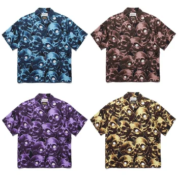 Лучшее качество, Новые футболки Skull WACKO MARIA 2023, Летний Стиль, Мужские И Женские Гавайские Топы с коротким рукавом, футболка