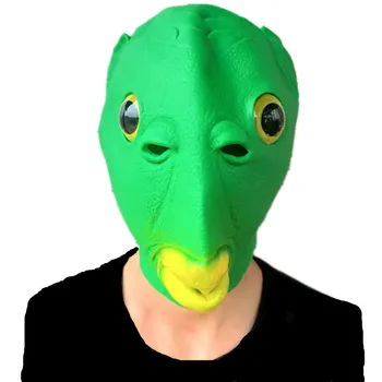 Маска на Хэллоуин, зеленая крышка для головы рыбы, маска для головы Русалки, зеленая маска для головы рыбы-монстра, виниловая крышка для головы животного с зеленой головой
