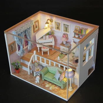 Миниатюрная модель кукольного домика своими руками, строительные блоки, Миниатюрный кукольный домик с пылезащитным чехлом, подарок на День Рождения, Рождественский подарок, деревянные игрушки