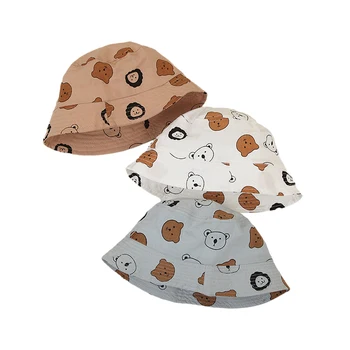 Модная детская кепка-ведро с мультяшным медведем, летние солнцезащитные кепки для мальчиков и девочек, Регулируемая шляпа рыбака, Уличные аксессуары для детей 2-6 лет