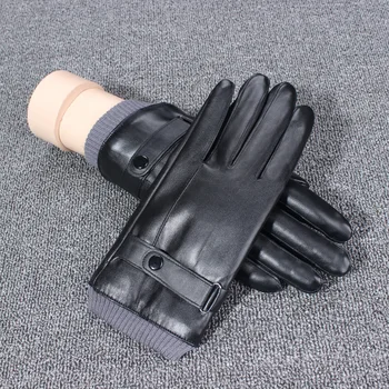 Мужские перчатки, черные зимние Варежки, сохраняющие тепло, Ветрозащитные перчатки для вождения с сенсорным экраном, Мужские осенне-зимние перчатки из искусственной кожи, деловые