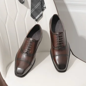 Мужские туфли-оксфорды, Новинка 2021 года, мужская обувь из натуральной кожи с перфорацией типа 