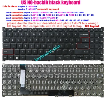 Новая американская клавиатура без рамки без подсветки для Acer Aspire 3 A315-59 A315-59G Aspire 5 A515-57 A515-57G Aspire 7 A715-51G A715-76G