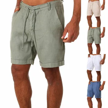 Новые Мужские повседневные Модные Льняные шорты высокого качества, льняные однотонные короткие брюки, Мужские Летние пляжные дышащие льняные шорты