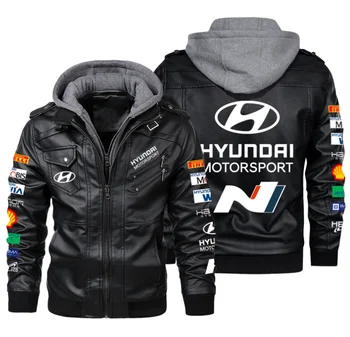 Новый бомбер с логотипом автомобиля Hyundai, мужские кожаные куртки, Осенняя повседневная мотоциклетная куртка из искусственной кожи, Байкерские кожаные пальто, Брендовая одежда Европейского размера