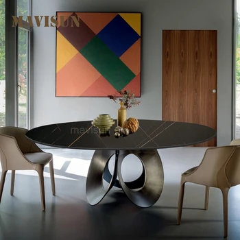 Обеденный стол, 6 стульев, легкая роскошная мебель в итальянском стиле для столовой, Круглый кухонный стол в скандинавском стиле с поворотным столом