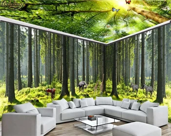 обои на заказ beibehang papel de parede, свежий натуральный лес, большое дерево, животные, весь дом, фон, стена, 3D обои