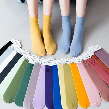 Однотонные женские носки Four Seasons, носки средней длины, Тонкие Свободные носки, носки-трубки, мягкие домашние носки в стиле колледжа, студенческие носки
