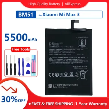 Оригинальная Сменная батарея BM51 для Xiaomi Mi Max3 Max 3 BM51 Оригинальные аккумуляторные батареи для телефона 5500 мАч + бесплатные инструменты