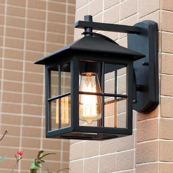 Открытый водонепроницаемый не ржавеющий черный алюминиевый настенный светильник, балкон, коридор, настенный светильник, дорожка, ретро настенный светильник