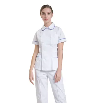 Платье медсестры, раздельный костюм с короткими рукавами, женский летний салон красоты, белый халат врача, костюм для сверхурочной работы, розовое платье доктора с круглым вырезом