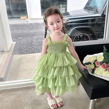 Платье с бабочкой для малышей, Вечеринка по случаю Дня рождения для девочек, Короткие вечерние платья Розового и зеленого цветов, Детские Многослойные платья принцессы, Роскошное представление