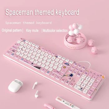 Проводная клавиатура Kawaii для офисного ПК с функцией отключения звука, игровая клавиатура для девочек, игровые аксессуары, клавиатура, Розовый, Зеленый, Синий, фиолетовый