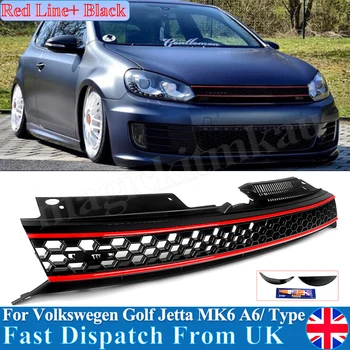 Решетка с шестигранной сеткой без опознавательных знаков, черная с красной отделкой, подходит для VW MK6 Golf GTI Jetta Sportwagen
