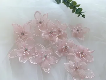 Розовые кружевные нашивки из органзы с 3D цветами, Аппликация для новобрачных, Свадебное платье с градиентной кружевной отделкой, Швейные аксессуары, декоративные нашивки