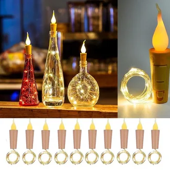 Светодиодные свечи для бутылок вина с пробкой 90 см 10 светодиодов Сказочные гирлянды из медной проволоки Праздничное освещение для фестивальной вечеринки
