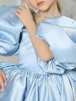 Синие платья с цветочным узором для девочек, Элегантное атласное бальное платье Принцессы для детского Дня рождения, Простое короткое платье для Первого Причастия 2022