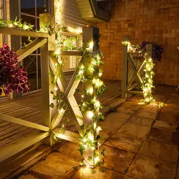 Струнный светильник на солнечной энергии, имитирующее настенное украшение, Экологически чистая искусственная гирлянда из плюща, поддельное растение со светодиодным декором для вечеринки