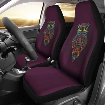 Темно-фиолетовые чехлы для автомобильных сидений с орнаментом в виде совы 174716, упаковка из 2 универсальных защитных чехлов для передних сидений