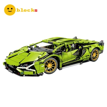 Технические Суперскоростные зеленые Ламборджини, модель спортивного автомобиля, строительные блоки, Знаменитый автомобиль, Сборные кирпичи, детские игрушки, подарок