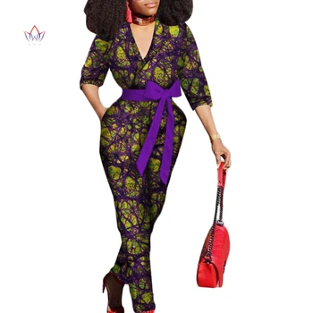 Традиционный наряд африканских женщин, Комбинезон размера Pus Для женщин, Сексуальный комбинезон, Элегантная одежда дашики с V-образным вырезом, Короткий рукав WY3157
