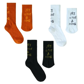 Унисекс, хлопковые носки для экипажа в стиле Харадзюку с надписью Art Is Not A Crime, Чулочно-носочные изделия для скейтборда 37JB