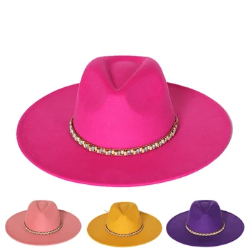 Фетровая шляпа с большими полями 9,5 см, Однотонная Классическая Джазовая Шляпа Оптом, Фетровая шляпа для мужчин и женщин, Черная Джазовая Широкополая шляпа Сомбреро
