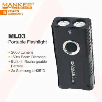 Фонарик Manker ML03 нейтрального белого цвета с двойным освещением, 2 шт. светодиодов Samsung LH351D, 2000 Люмен, Блок питания, Магнитный хвостовик, EDC, для кемпинга