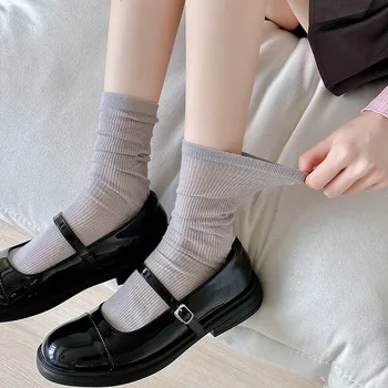 Хлопковые Тонкие дышащие Летние женские носки Корейской Моды, Однотонные Свободные Длинные Носки в Японском Стиле Для школьниц, Черные Белые носки