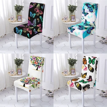 Чехол для стула в стиле животных, Эластичные чехлы для обеденных столов, Чехлы для стульев с Мультяшным рисунком Бабочки, чехол для стула для Дома Stuhlbezug