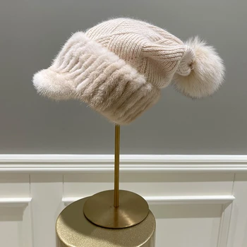 Элегантная женская зимняя шапка из теплого меха, Роскошная норковая плетеная шапка, защита от холода и ветра, Модная меховая шапка для улицы